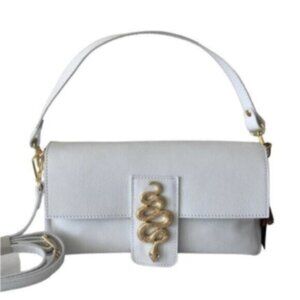House of Harlow 1960 Genuine Leather Crossbody Handbag White Italy Snake Accent